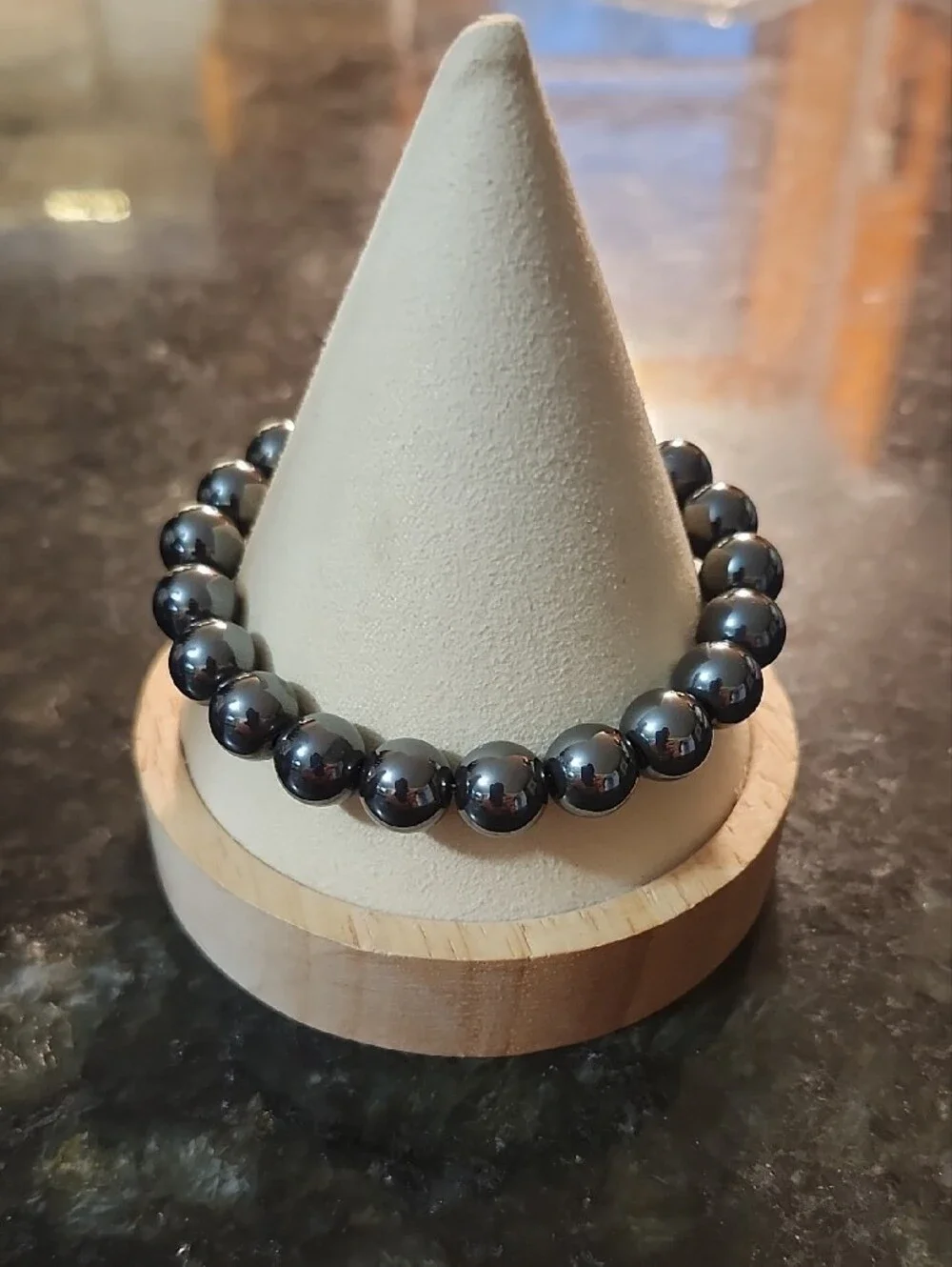 Handcrafted Men's Black Hematite Beaded Stretch Bracelet